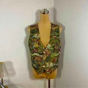 Conterio vest Vintage Tapestry farm countryside print size Large